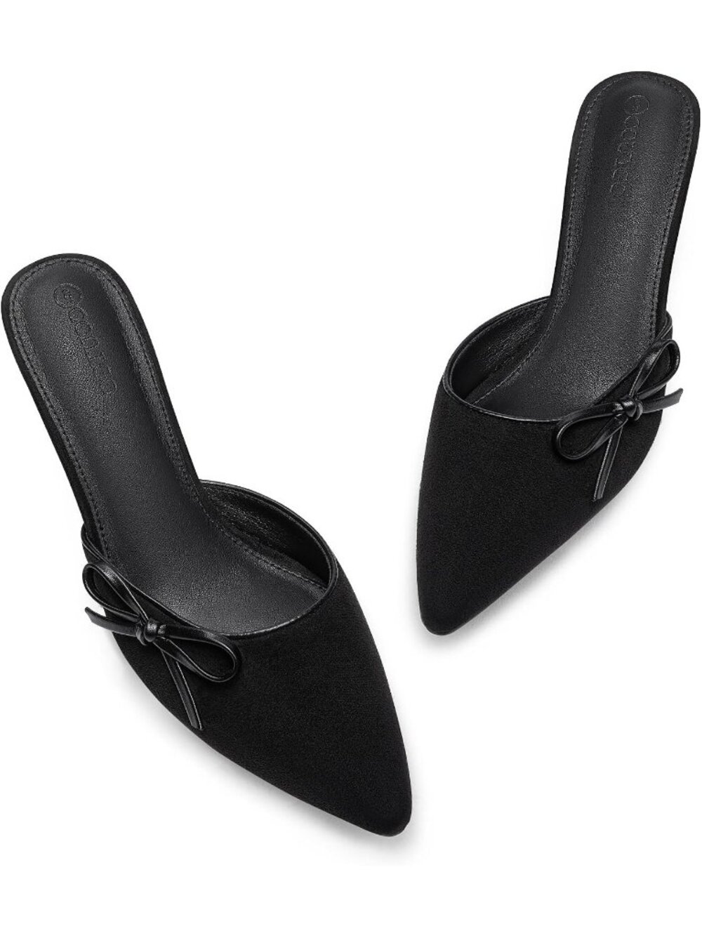 Women's Cool Black Kitten Heel Bow Tie Mule Closed Toe Slip On Style Dress Shoes
